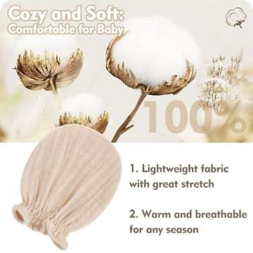 Pro Goleem 3-Pack Muslin Baby Mittens for Newborn, 100% Cotton No Scratch Soft Breathable Gloves with Elastic Strap for Baby Boy and Girls 0-6 months, Brown Beige Grey