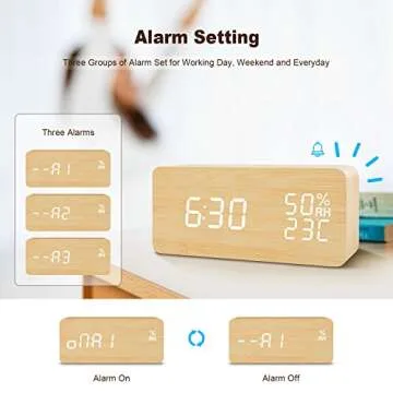 FiBiSonic Digital Alarm Clock Wood Clock with LED Display Voice/Touch Control Adjustable Brightness, Displays Time Date and Temperature Home Office Desk Clock
