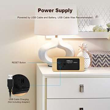 FiBiSonic Digital Alarm Clock Wood Clock with LED Display Voice/Touch Control Adjustable Brightness, Displays Time Date and Temperature Home Office Desk Clock