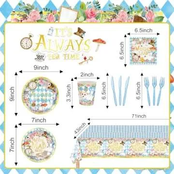 122PCS Wonderland Themed Party Supplies for Girls Kids Birthday Party Decorations Tea Party Disposab...