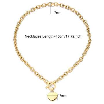 WangGao Elegent Love Stainless Steel Link Chain Blank Heart Charms Necklace for Women Toggle Clasp Closure,Gold…