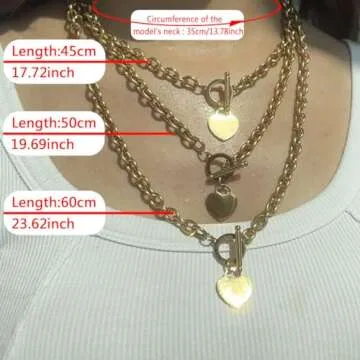 WangGao Elegent Love Stainless Steel Link Chain Blank Heart Charms Necklace for Women Toggle Clasp Closure,Gold…