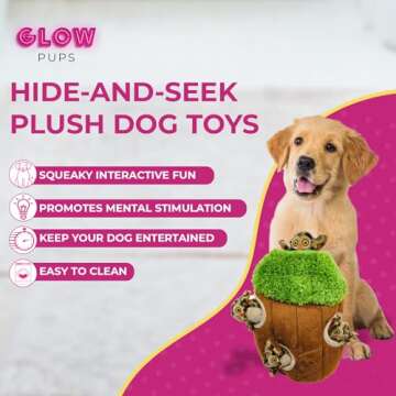 Glow Pups Owl in Tree Hide and Seek Dog Toy for Small and Medium Size Dogs, Plush Owl Inside Trunk D...