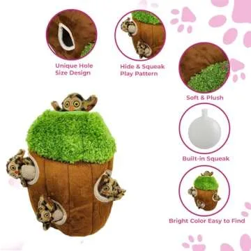 Glow Pups Owl in Tree Hide and Seek Dog Toy for Small and Medium Size Dogs, Plush Owl Inside Trunk Dog Toy with Squeaker, Interactive Burrow Dog Toy. (Tree with Owls, Small)