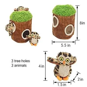 Glow Pups Owl in Tree Hide and Seek Dog Toy for Small and Medium Size Dogs, Plush Owl Inside Trunk Dog Toy with Squeaker, Interactive Burrow Dog Toy. (Tree with Owls, Small)