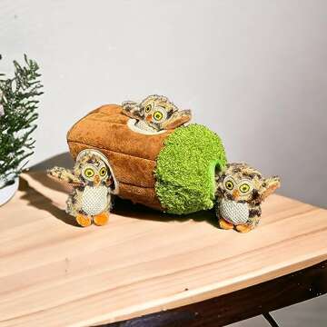 Glow Pups Owl in Tree Hide and Seek Dog Toy for Small and Medium Size Dogs, Plush Owl Inside Trunk Dog Toy with Squeaker, Interactive Burrow Dog Toy. (Tree with Owls, Small)