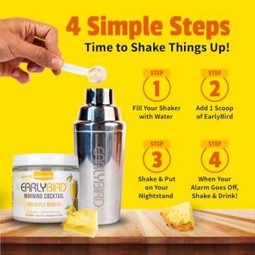 EarlyBird Morning Cocktail - Pineapple Mimosa 45 Servings - Clean Energy Drink (Natural Caffeine), Increased Motivation (Nootropics), Supercharged Hydration (Electrolytes) - Wake Up Early Drink w/