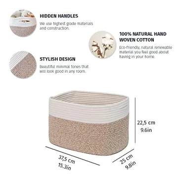 OrganiHaus Woven Cotton Rope Storage Baskets Set of 3