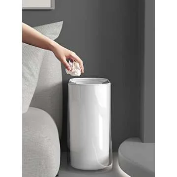 IEEK Small Waste Basket Slim Trash Can 3.2 Gallon/12L Clear and White Garbage Can Rectangle Plastic Wastebaskets Container Bin for Narrow Spaces Office,Bathroom, Bedroom,Kitchen,Living Room,Study