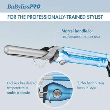 BaBylissPRO Nano Titanium 1 inch Curling Iron for Loose Curls & Beach Waves, Marcel Professional Hair Curler for All Hair Types