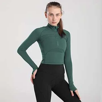 ZHENWEI Women's Yoga Jacket Half Zip Pullover Thermal Athletic Long Sleeve Running Top with Thumb Holes Greygreen S