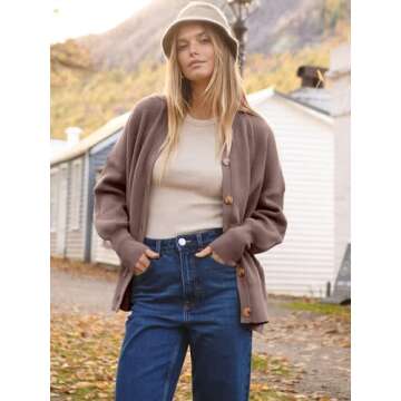 ANRABESS Women's Cardigan 2024 Trendy Open Front Oversized Button Lightweight Sweaters Loose Knit Cardigans Fall Outfits Nutmeg Medium