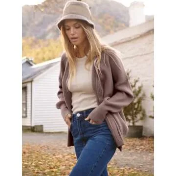 ANRABESS Women's Cardigan 2024 Trendy Open Front Oversized Button Lightweight Sweaters Loose Knit Cardigans Fall Outfits Nutmeg Medium