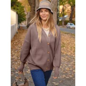 ANRABESS Women's Cardigan 2024 Trendy Open Front Oversized Button Lightweight Sweaters Loose Knit Cardigans Fall Outfits Nutmeg Medium