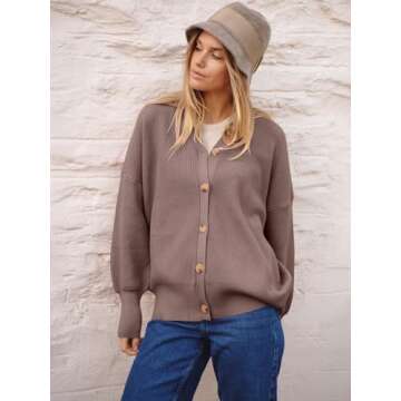 ANRABESS Women's Cardigan 2024 Trendy Open Front Oversized Button Lightweight Sweaters Loose Knit Cardigans Fall Outfits Nutmeg Medium