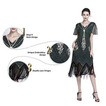 JICAGOM Flapper Dresses 1920s Gatsby Roaring 20s Great 1920 Dress for Women Green