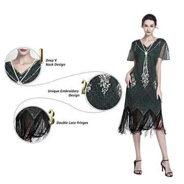 JICAGOM Flapper Dresses 1920s Gatsby Roaring 20s Great 1920 Dress for Women Green