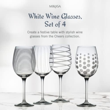 Mikasa Cheers White Wine Glasses Set of 4 - Stylish & Functional
