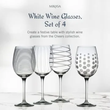 Mikasa Cheers White Wine Glasses Set of 4 - Stylish & Functional