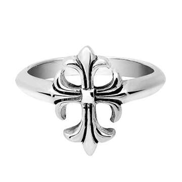 AeraVida Vintage Elegant Lily Flower .925 Sterling Silver Cross Ring (Size 6)