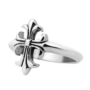 Elegant Lily Flower .925 Sterling Silver Cross Ring