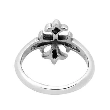 Elegant Lily Flower .925 Sterling Silver Cross Ring