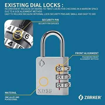 Zarker XD35 Combination Lock, 3-Digit Padlock for School Gym Sports LockerLock, Fence, Toolbox, Case, Hasp Storage (1-Pack, Pink)