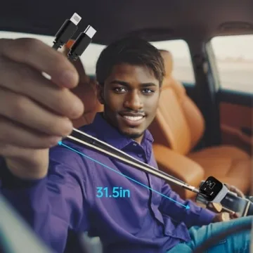 Flexino Retractable Car Charger, iPhone16 Car Charger, USB C Car Charger, 69W Fast Charge Car Charger, Smaller Size Car Charger with Retractable Cords, Fit for iPhone 16/15/14/13/12, Samsung, Grey