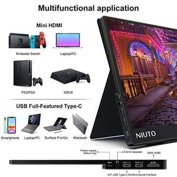 4K Portable Touch Monitor Travel Screen Second Touchscreen Extender UHD USB C Computer Gaming for Laptop 14.0 Inch 3840 X 2160 IPS Compatible with Mac,MacBook,Nintendo Switch