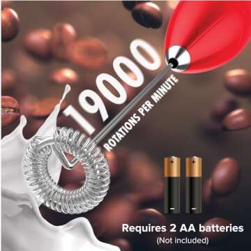 PowerLix Powerful Handheld Milk Frother With Stand Battery Operated Foam Maker Frother Wand For Coffee (Red)