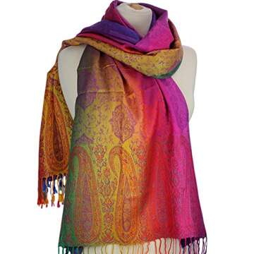 NYFASHION101 Elegant Colorful Paisley Soft Pashmina Scarf Shawl Wrap - Light Rainbow 07