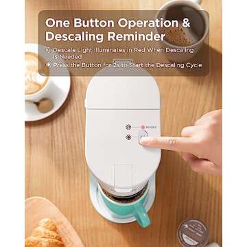 Famiworths Mini Coffee Maker Single Serve, Instant One Cup for K Cup & Ground Coffee, 6 to 12 Oz Brew Sizes, Capsule Coffee Machine with Water Window and Descaling Reminder, White