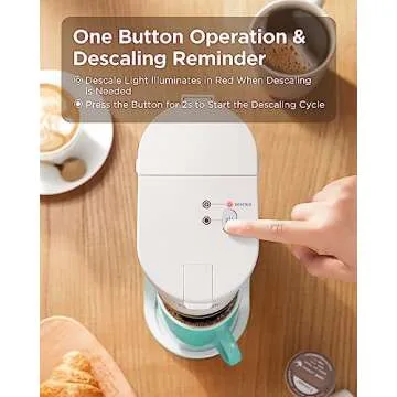 Famiworths Mini Coffee Maker Single Serve, Instant One Cup for K Cup & Ground Coffee, 6 to 12 Oz Brew Sizes, Capsule Coffee Machine with Water Window and Descaling Reminder, White