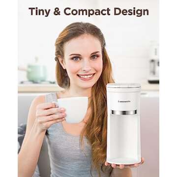 Famiworths Mini Coffee Maker Single Serve, Instant One Cup for K Cup & Ground Coffee, 6 to 12 Oz Brew Sizes, Capsule Coffee Machine with Water Window and Descaling Reminder, White