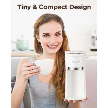 Famiworths Mini Coffee Maker Single Serve, Instant One Cup for K Cup & Ground Coffee, 6 to 12 Oz Brew Sizes, Capsule Coffee Machine with Water Window and Descaling Reminder, White