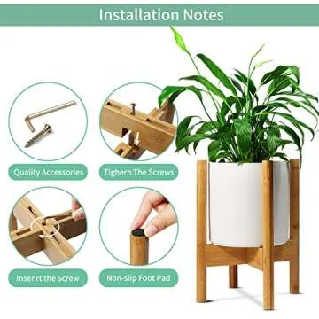 Mozing Plant Stand Indoor - Adjustable Mid Century Plant Holder for Width 8" to 12" Planter Pots, Modern Flower Stand Outdoor for Living Room Corner, Balcony & Garden (Bamboo)