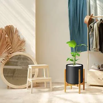 Mozing Plant Stand Indoor - Adjustable Mid Century Plant Holder for Width 8" to 12" Planter Pots, Modern Flower Stand Outdoor for Living Room Corner, Balcony & Garden (Bamboo)