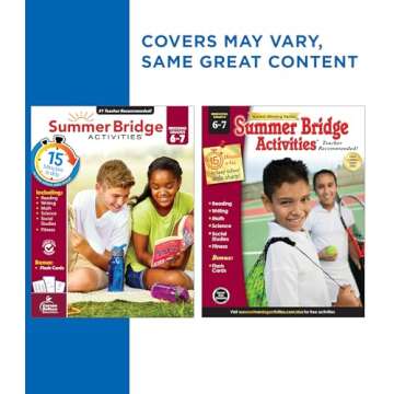 Summer Bridge Activities 6th to 7th Grade Workbooks All Subjects, Middle School Books With Math, Reading Comprehension, Science, Fitness, Social Studies, Writing Practice, and Flash Cards