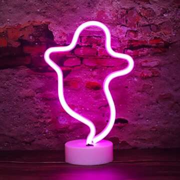 Ghost Neon Signs Halloween Night Lights, LED Signs Ghost Shape Lamp Neon Lights for Nursery Room Wal...