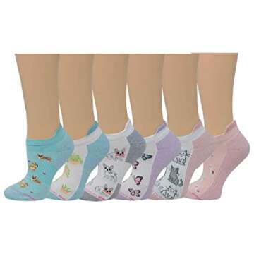 Dr. Motion 6 Pairs Women's Low Cut Ankle Cushioned Breathable Compression Socks (Assorted D)