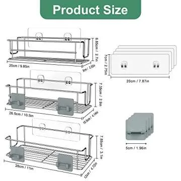 Thideewiz 3 Pack Adhesive Hanging Shower Caddy - Rustproof Bathroom Organizer