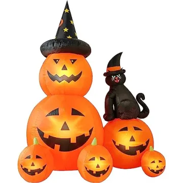 6 FT Halloween Inflatable Pumpkin and Witch's Cat