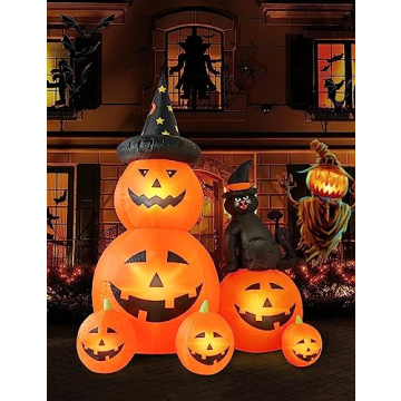 6 FT Halloween Inflatable Pumpkin and Witch's Cat