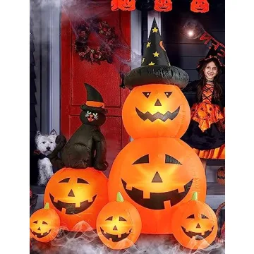 6 FT Halloween Inflatable Pumpkin and Witch's Cat