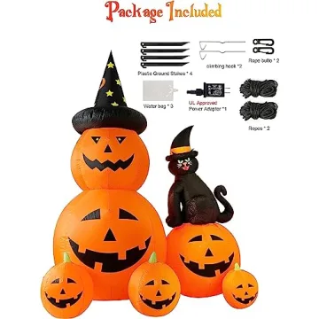 6 FT Halloween Inflatable Pumpkin and Witch's Cat