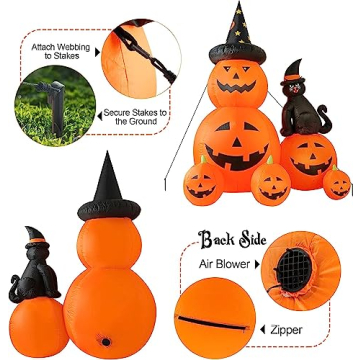 6 FT Halloween Inflatable Pumpkin and Witch's Cat