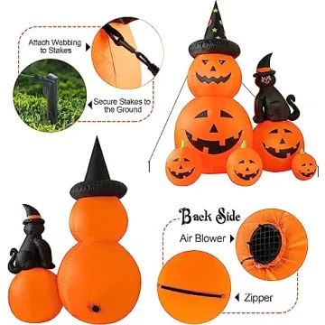 6 FT Halloween Inflatable Pumpkin and Witch's Cat