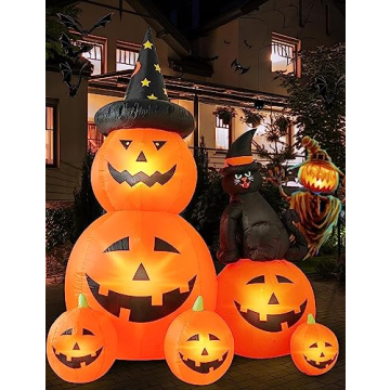 6 FT Halloween Inflatable Pumpkin and Witch's Cat
