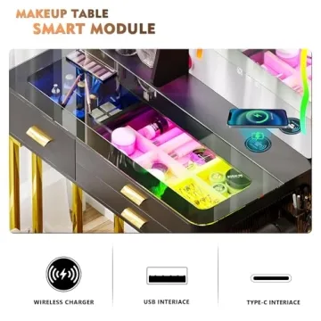 RGB Makeup Vanity Desk with Wireless Charging Station