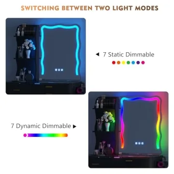 RGB Makeup Vanity Desk with Wireless Charging Station